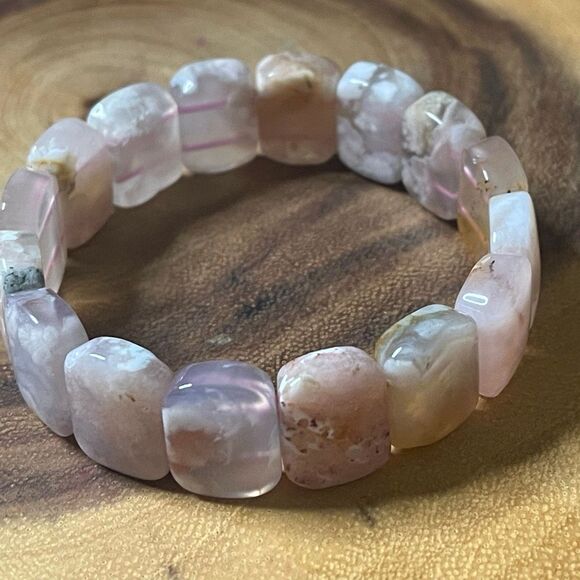 Pink flower agate soft bangle bracelet beaded beads new handmade .75” High beads - Picture 6 of 8